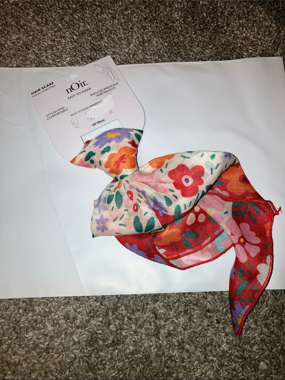 nOir Jewelry Multicolor Floral Hair Scarf in Red, Cream & Orange New